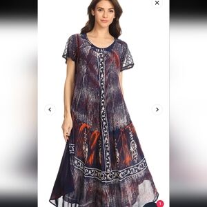 Sakkas Talia Ethnic Print Short Sleeve Long Dress/Cover Up One Size